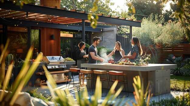 Декор и акценты: кашпо из глазурированной керамики или прочного терракота, устойчивой к резким перепадам температуры; экраны и перегородки из нержавеющей стали или алюминия с антикоррозийной обработкой; вертикальные сады на раме из нержавейки; светильники с алюминиевыми корпусами и закаленным стеклом, рассчитанные на внешнюю среду; занавеси и навесы из водоотталкивающего акрила, сохраняющие цвет под прямыми лучами.